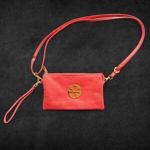Tory Burch Orange Multi-pocket Leather Crossbody Wristlet Bag Purse Wallet